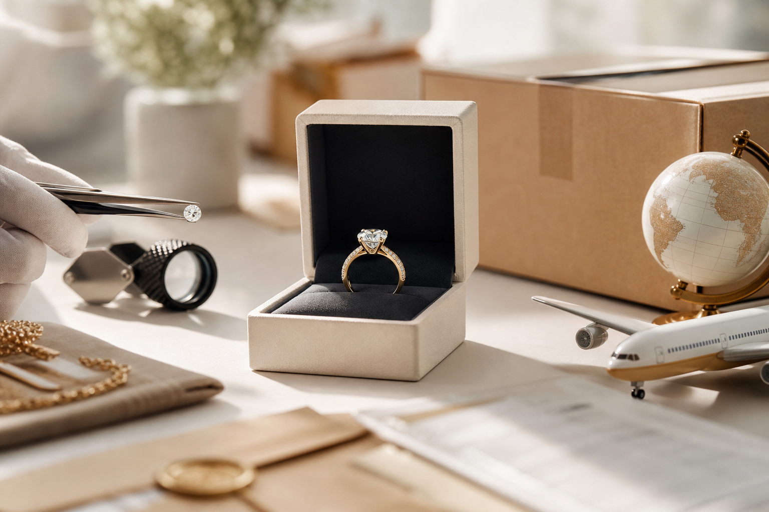 insured international jewelry shipping flow diagram