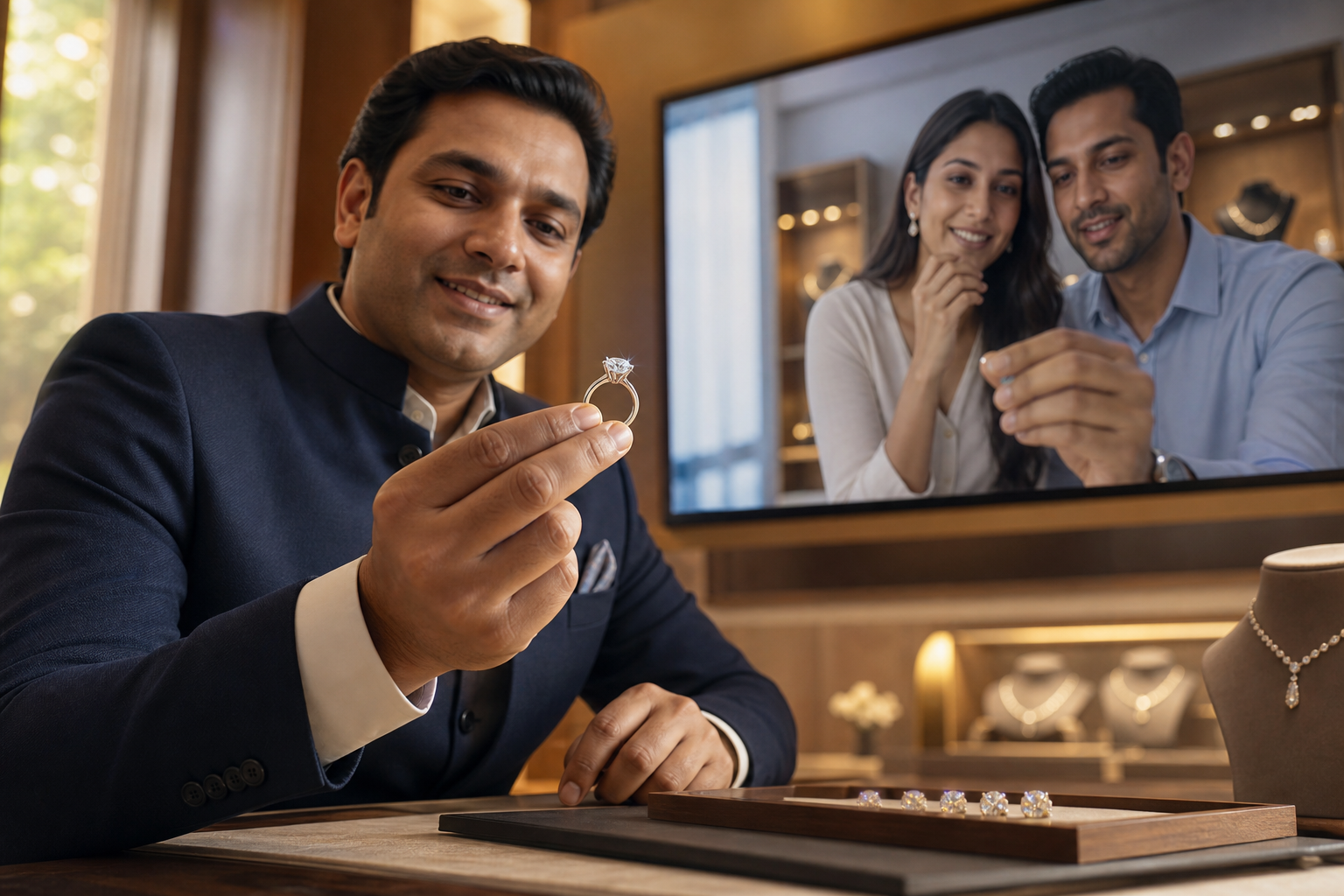 GIA- and IGI-certified diamond jewelry video consult with jeweler and NRI buyer