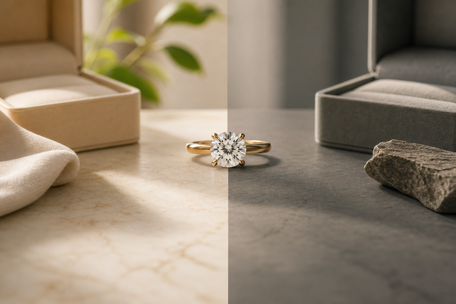 Comparison chart: IGI vs GIA vs in-house grading across returns, hallmarking, HUID, custom design, care