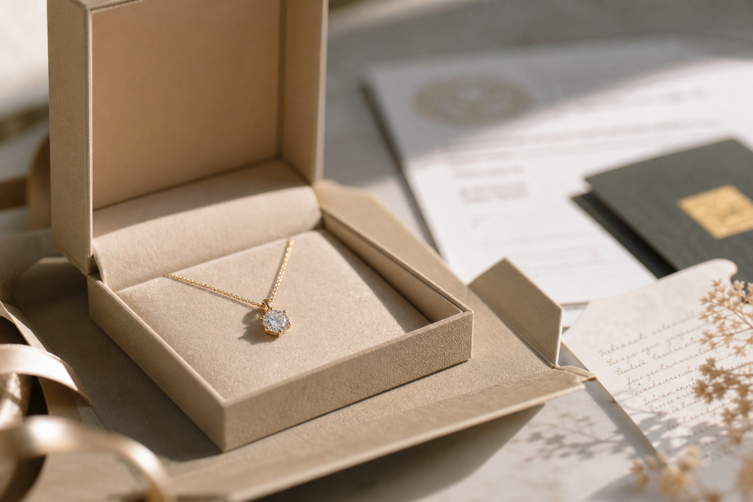 Gifting-ready packaging with GIA/IGI report and BIS HUID card