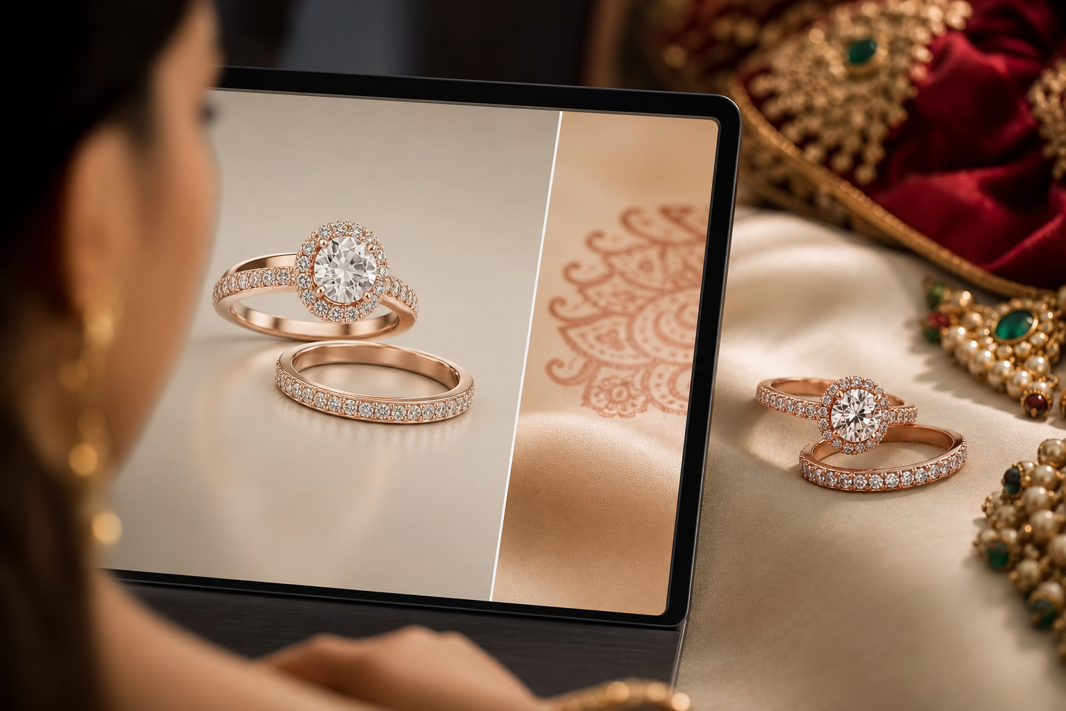 3D to final: side-by-side bridal ring render and macro photo