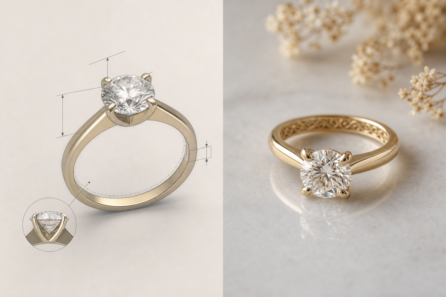 comparison of render vs finished ring