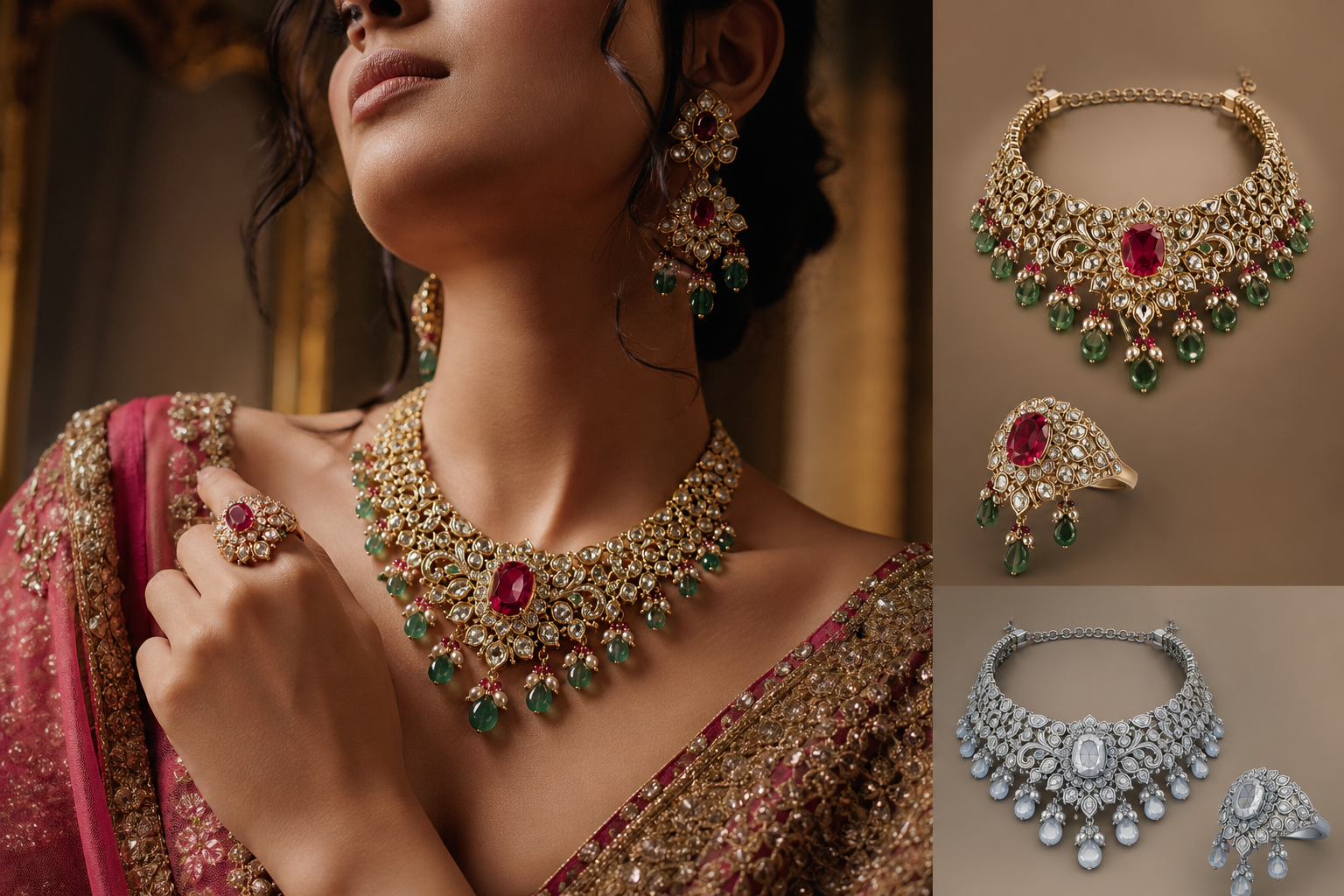 custom jewelry design with 3d rendering bridal preview on hand and neckline