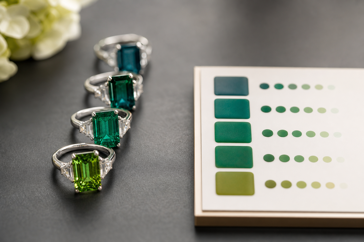 choose emerald ring complete color-grade chart with tone and saturation axes